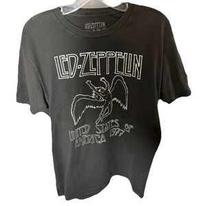 Led Zeppelin 1977 US Tour Graphic T-Shirt Black Large Icarus Logo